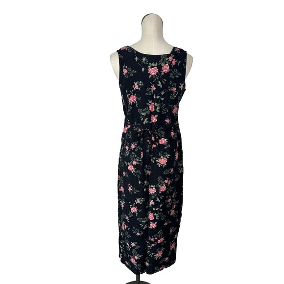 Vintage Kathie Lee Dress Black Floral Sleeveless Slip Tank Tie Back Size 4/6 - Picture 9 of 10